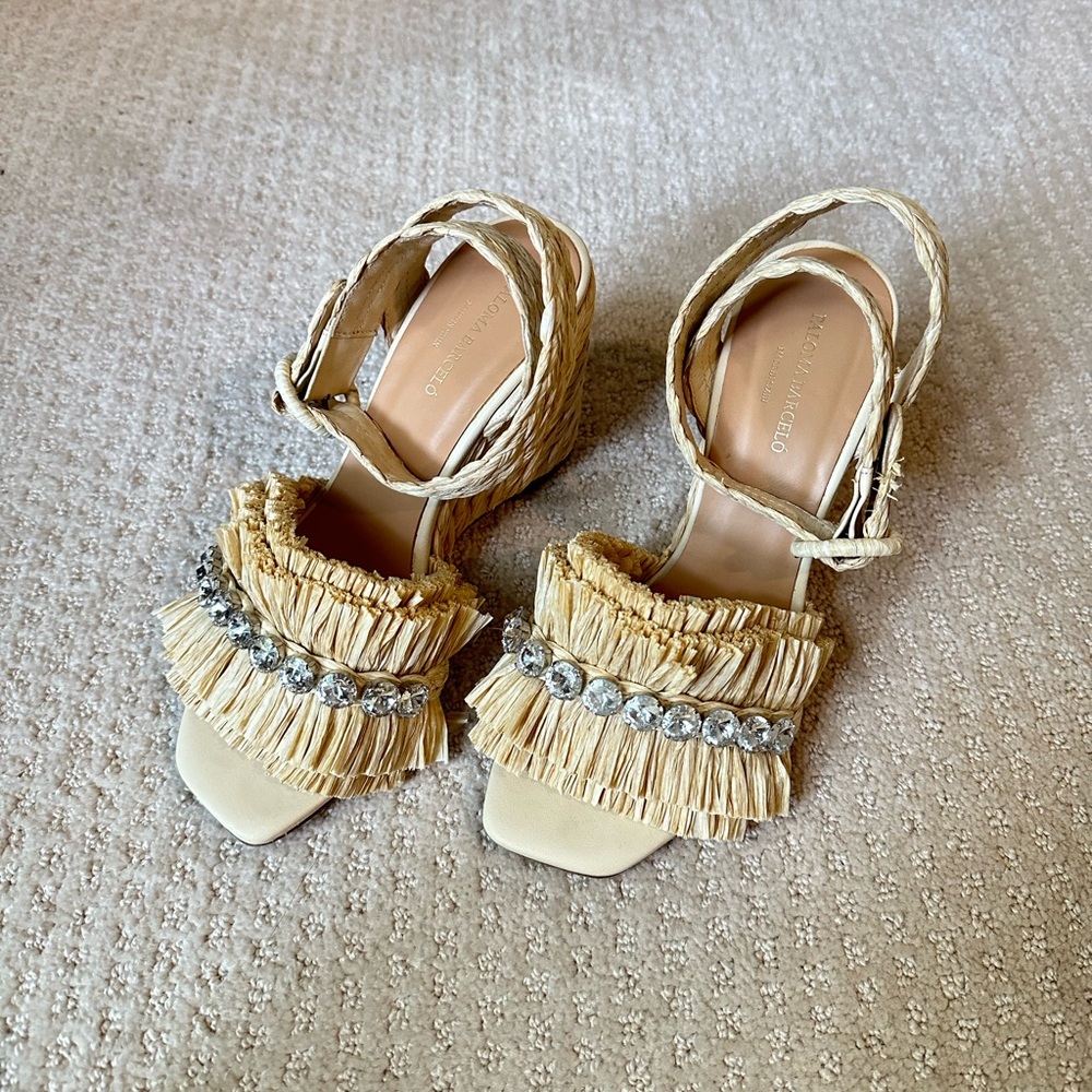 Paloma Barcelo Beige Sandals with Rhinestone Details